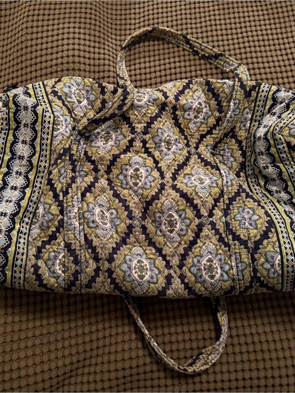 Vera Bradley Quilted Floral Pattern Overnight Bag in Navy and Olive
